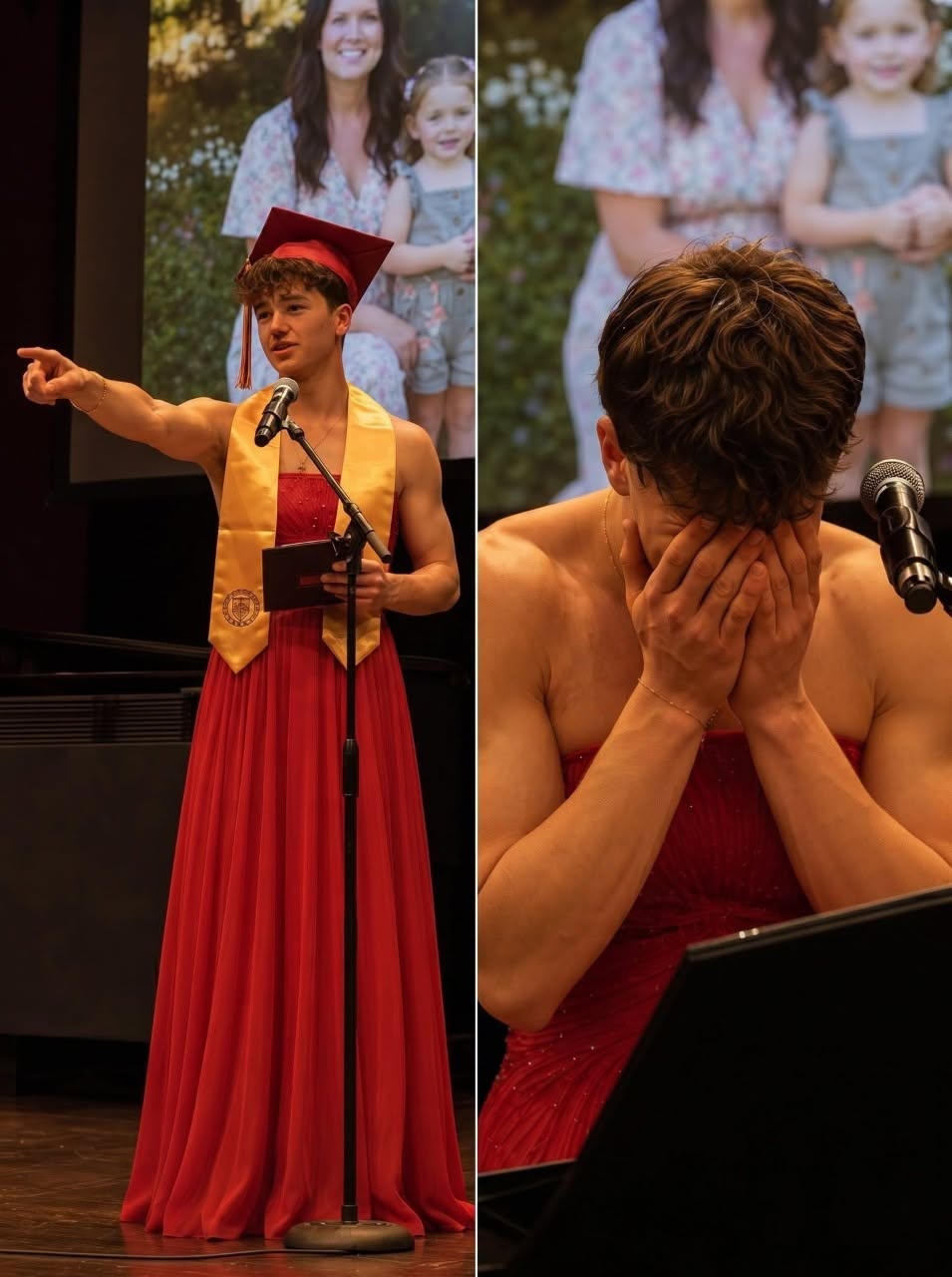 Everyone Laughed When My Son Walked Across the Graduation Stage in a Red Dress—Until He Revealed Why He Was